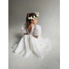 Bohemian ivory flower girl dress with puffy sleeves, First communion dress