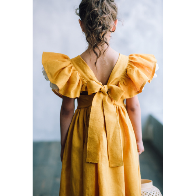 Mustard linen dress for girl