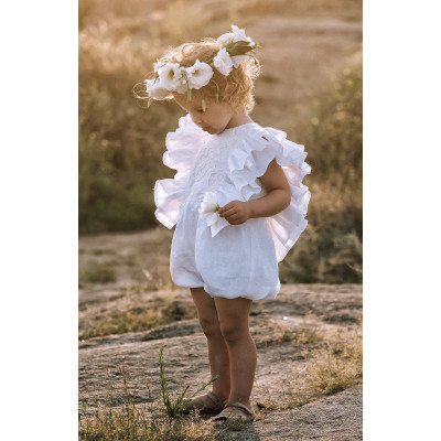 White linen baptism or christening romper