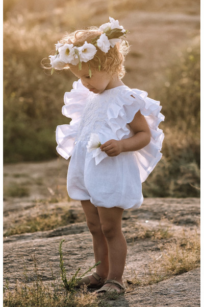 White linen baptism or christening romper