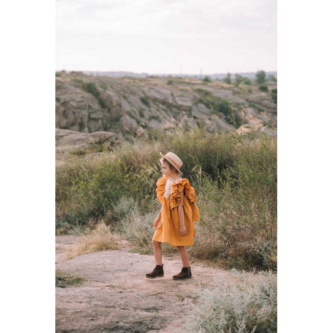 Mustard linen flower girl dress