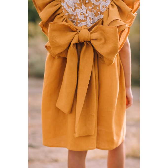 Mustard linen flower girl dress