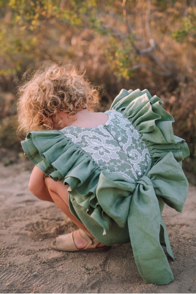 Sage green cake smash outfit girl