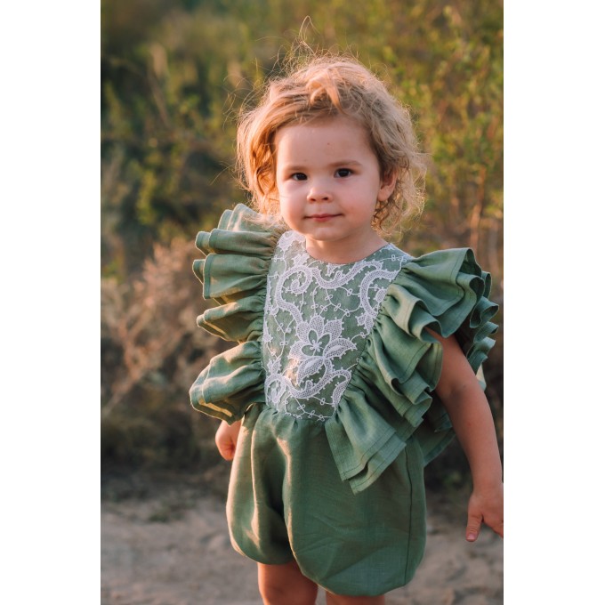 Sage green cake smash outfit girl