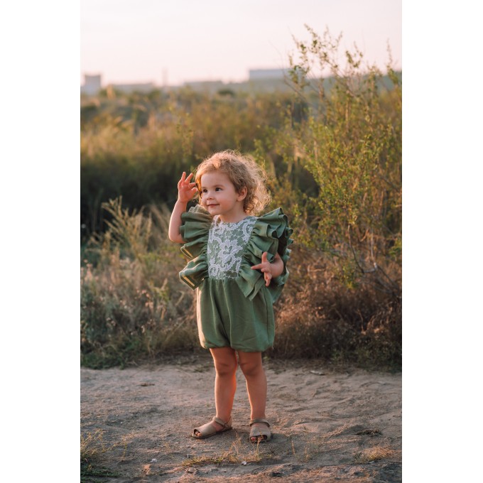 Sage green cake smash outfit girl