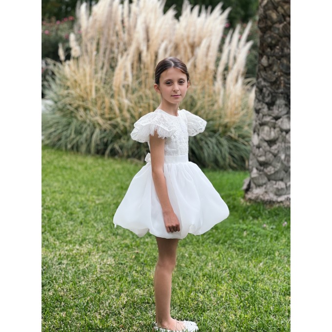 Tulle flower girl dress bow, Ivory lace flower girl dress toddler, Boho flower girl dress, Rustic flower girl dress