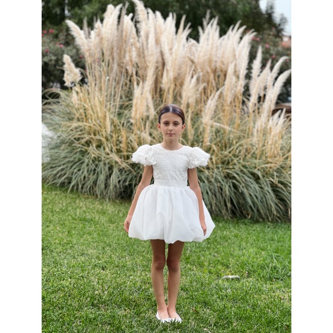 Ivory and dusty blue flower girl dress with bow, Lace flower girl dress boho, Toddler flower girl dress, Tulle flower girl dress