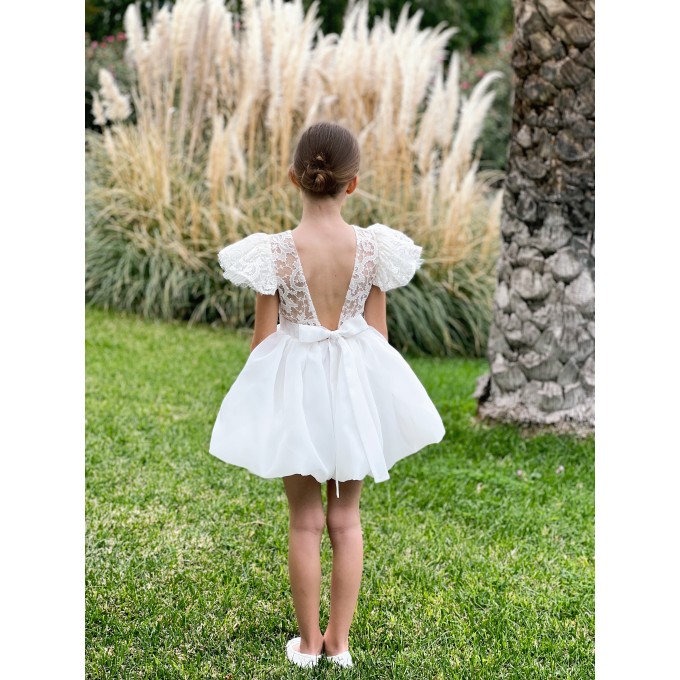 Ivory and dusty blue flower girl dress with bow, Lace flower girl dress boho, Toddler flower girl dress, Tulle flower girl dress