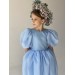 Dusty blue flower girl dress, White toddler flower girl dress, First communion, Princess dress toddler, Lace ivory flower girl dress