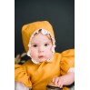 Linen baby bonnet with ruffle