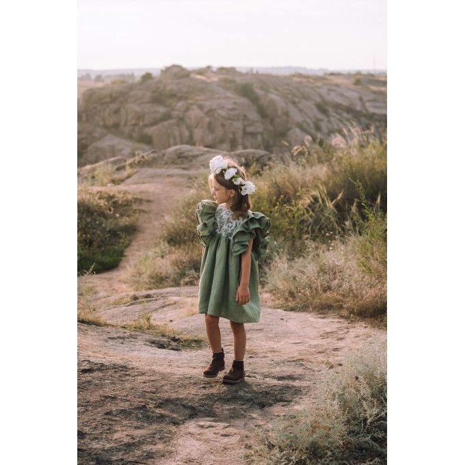 Sage green linen flower girl dress