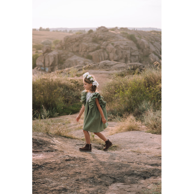 Sage green linen flower girl dress