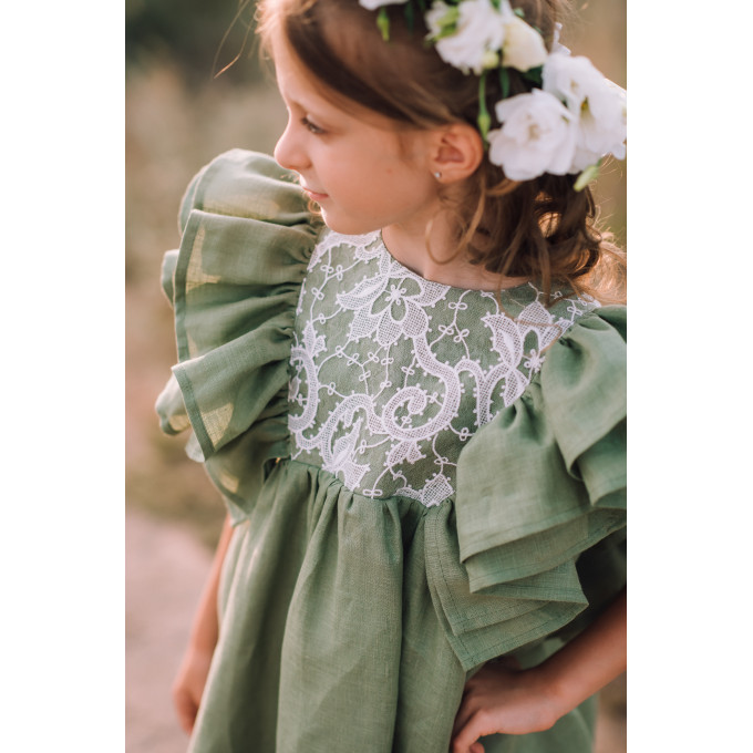 Sage green linen flower girl dress