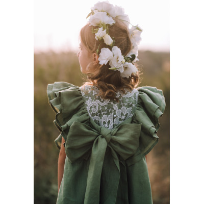 Sage green linen flower girl dress