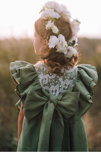 Sage green linen flower girl dress