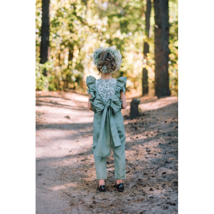 Sage green flower girl jumpsuit