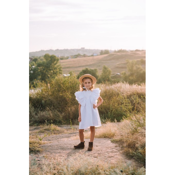 White linen flower girl dress