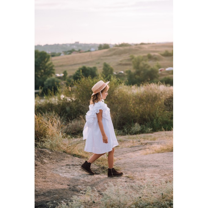 White linen flower girl dress