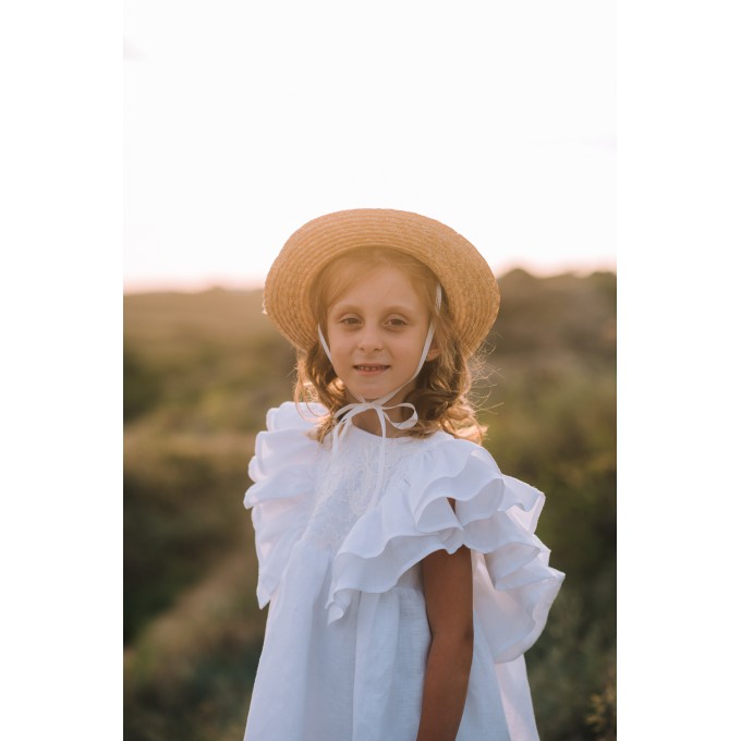 White linen flower girl dress