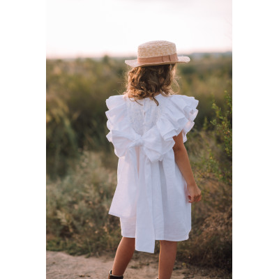 White linen flower girl dress