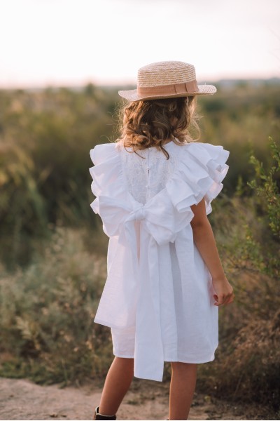 White linen flower girl dress