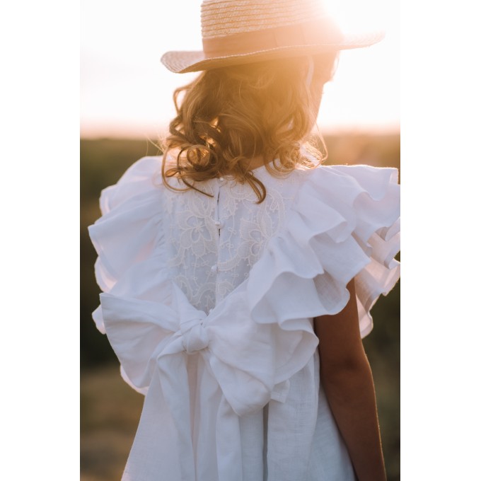 White linen flower girl dress