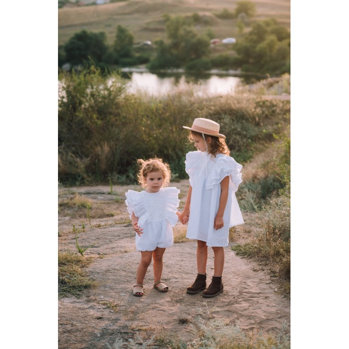 White linen flower girl dress