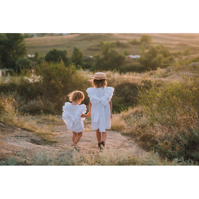 White linen flower girl dress