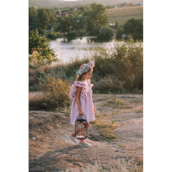 Dusty rose linen flower girl dress