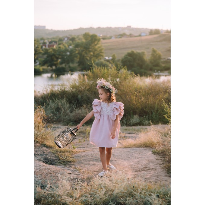 Dusty rose linen flower girl dress