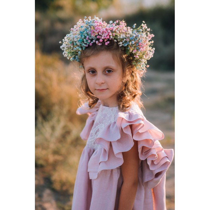 Dusty rose linen flower girl dress