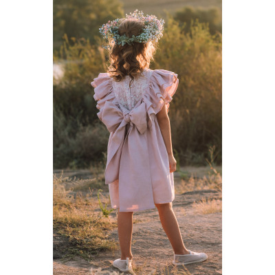 Dusty rose linen flower girl dress