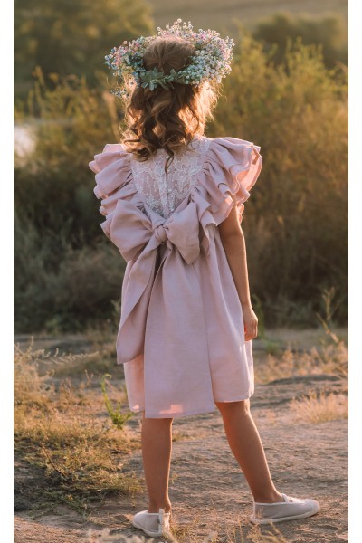 Dusty rose linen flower girl dress