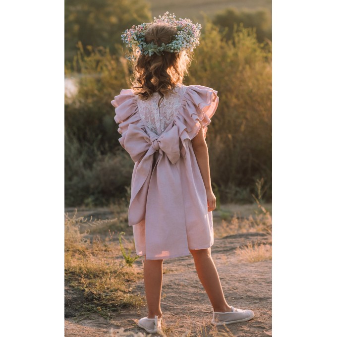 Dusty rose linen flower girl dress