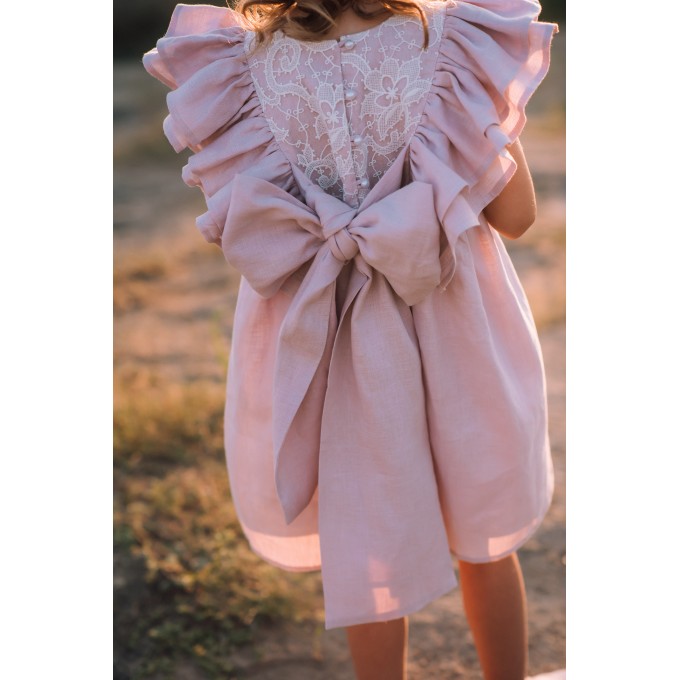 Dusty rose linen flower girl dress