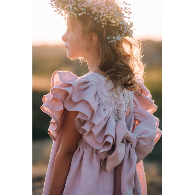 Dusty rose linen flower girl dress